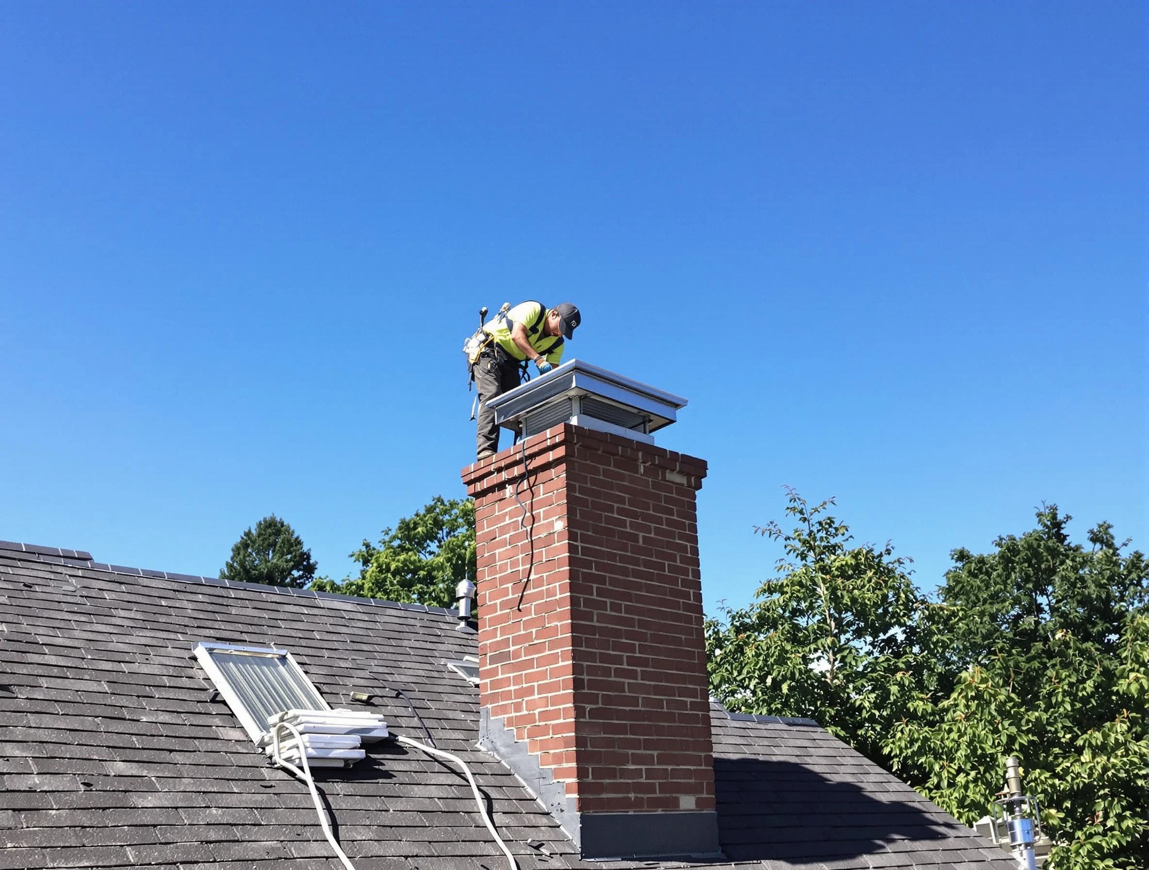 Laurel Chimney Sweep technician measuring a chimney cap in Laurel, VA