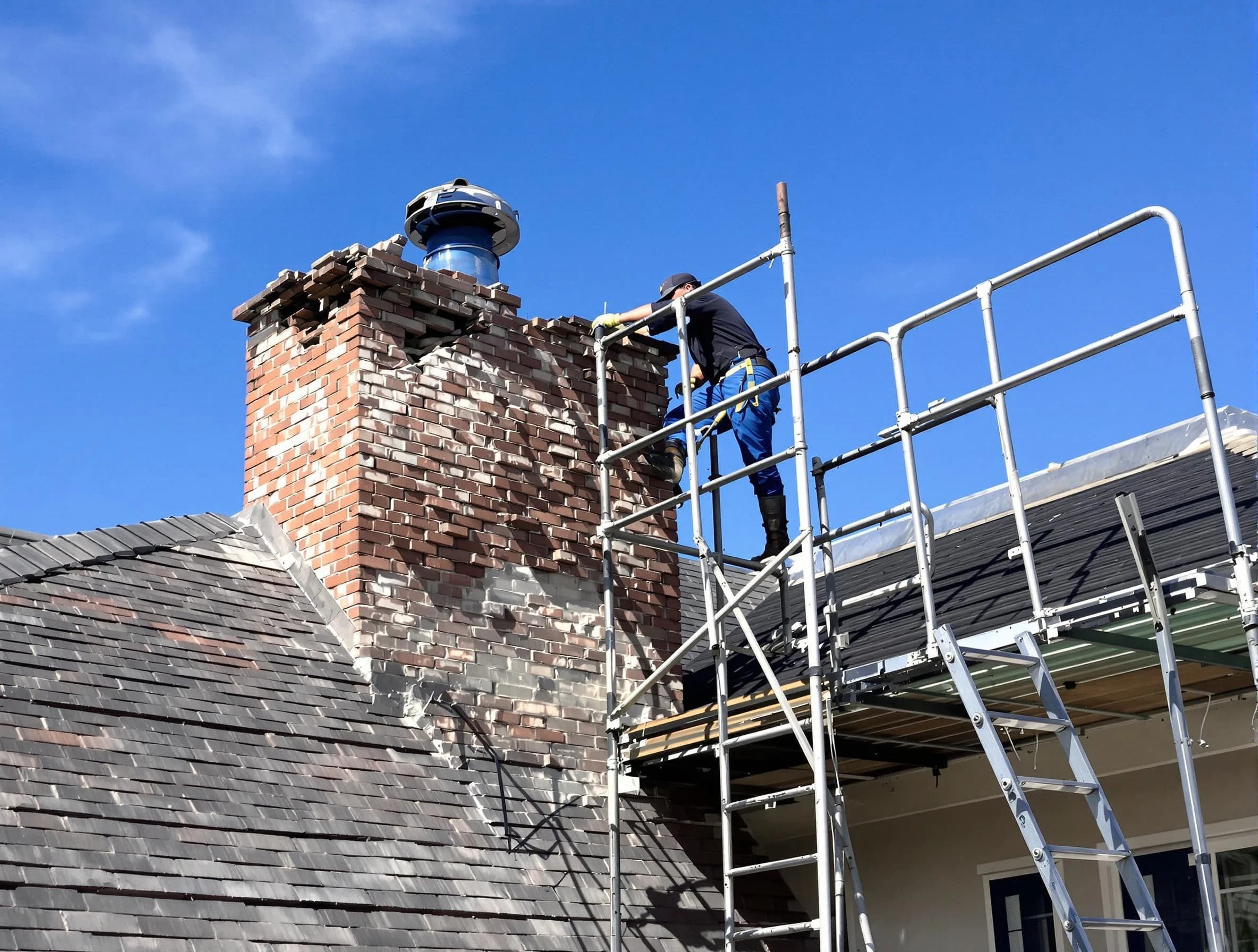 Rebuilding a chimney structure by Laurel Chimney Sweep in Laurel, VA