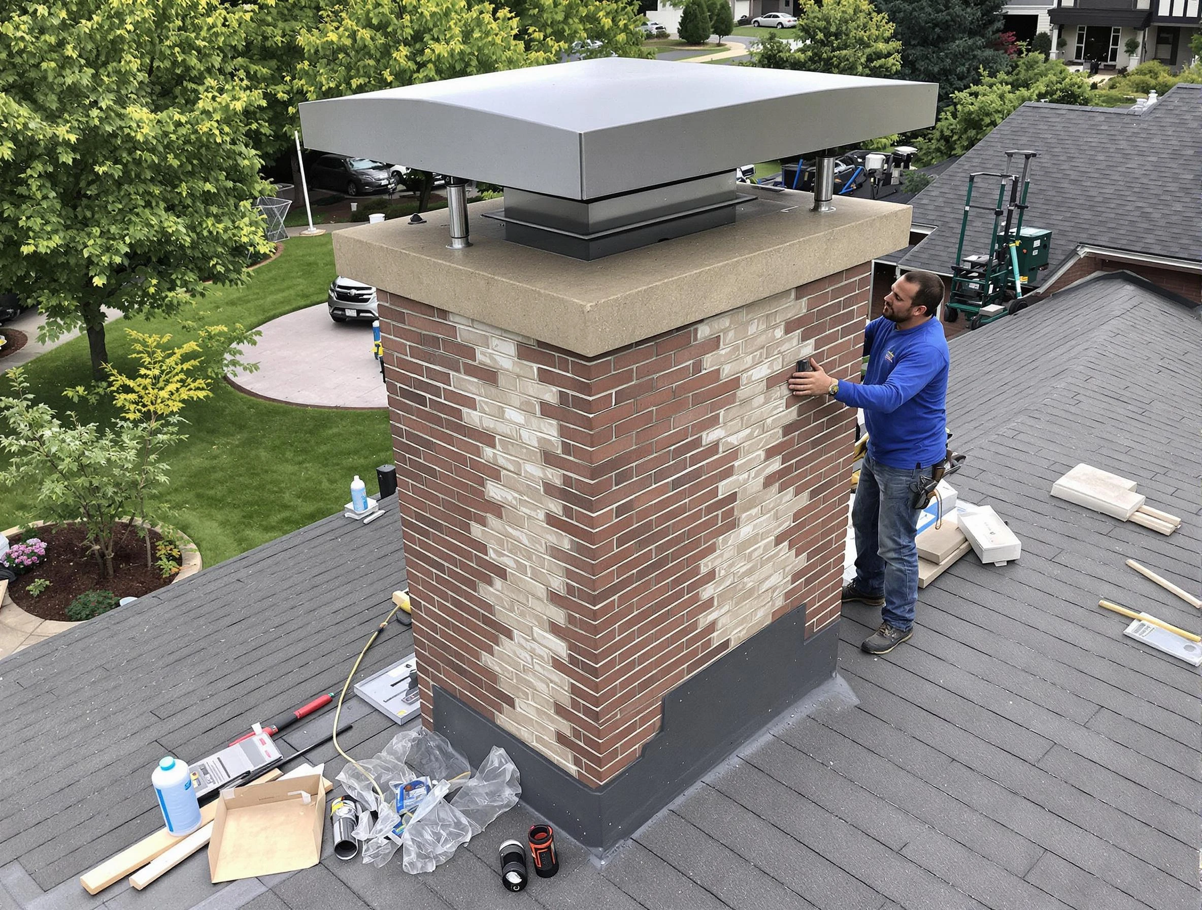 Laurel Chimney Sweep team working on a custom chimney remodel in Laurel, VA